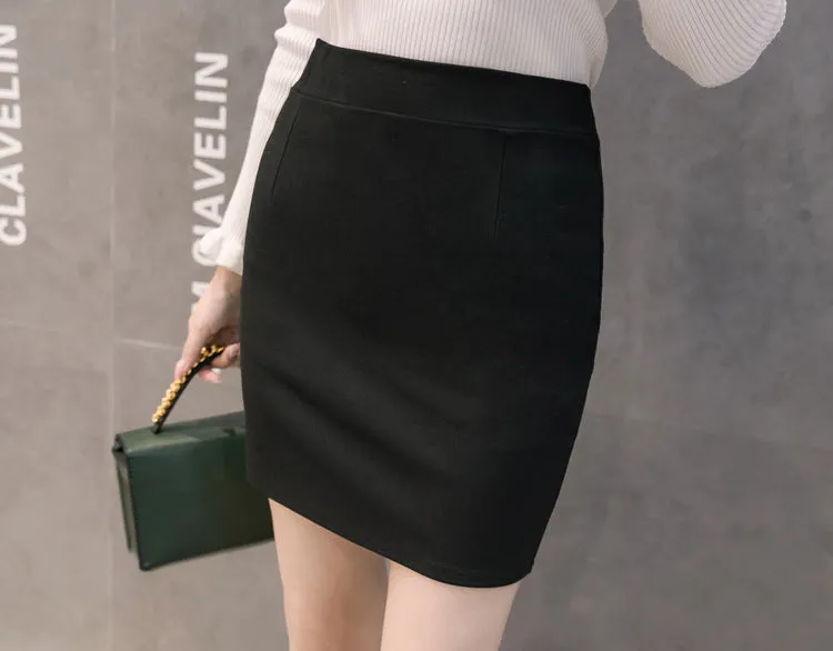 All-Matching Slim Look Skirt Stretchable Plus Size Pencil Solid Colored Suits Uniform Skirt