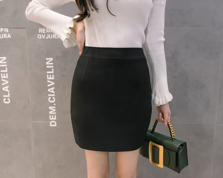 All-Matching Slim Look Skirt Stretchable Plus Size Pencil Solid Colored Suits Uniform Skirt