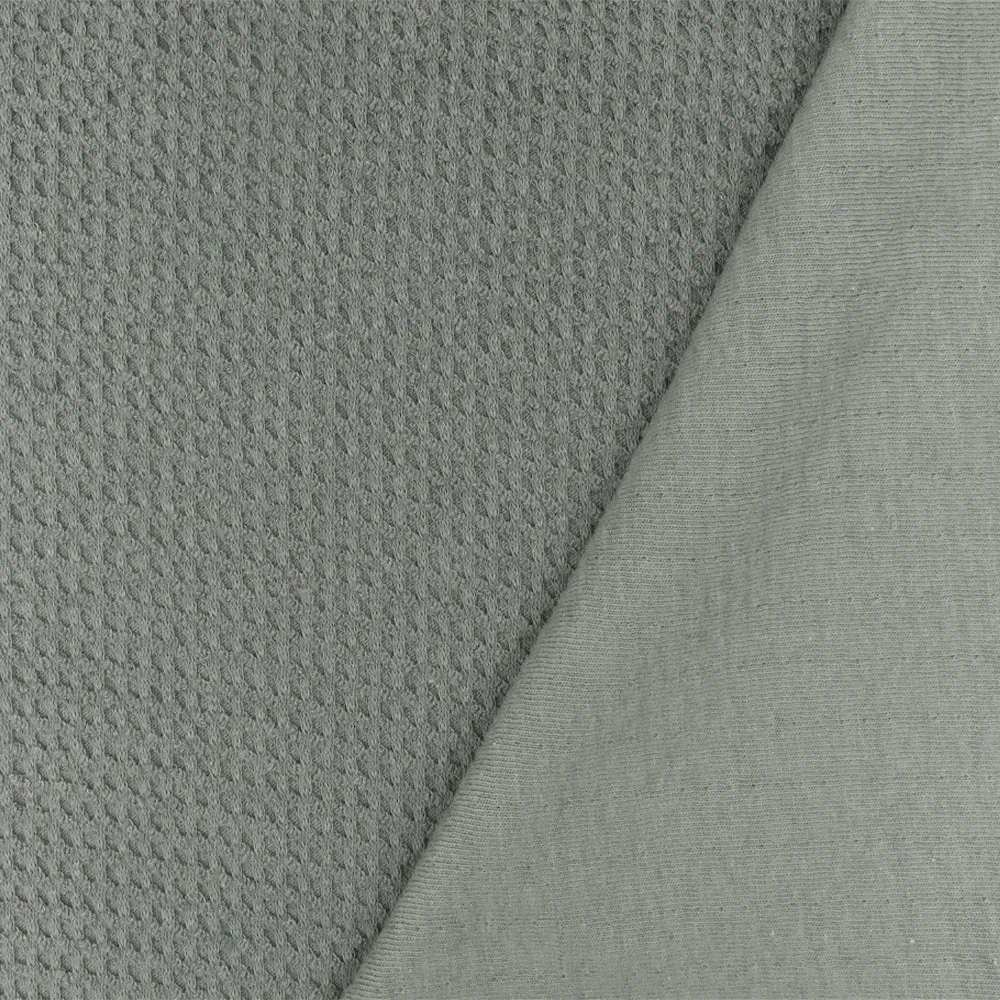 Ash Gray Textured 3D Mesh-Like  Stretch Cotton Double Knit Fabric