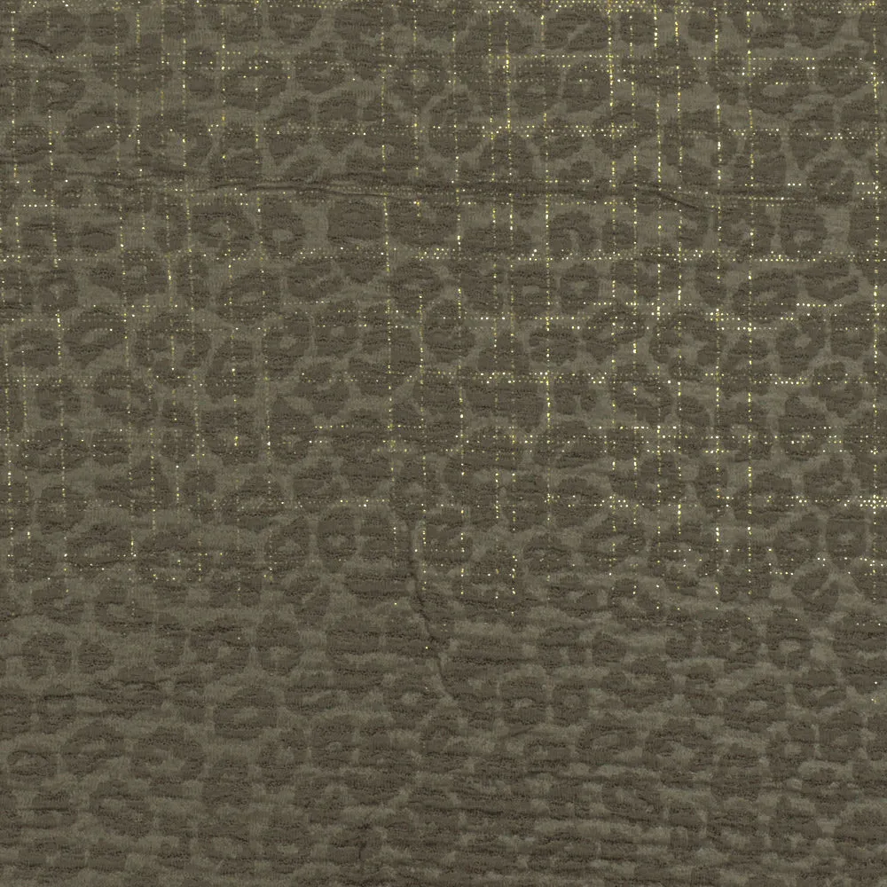 Ash Olive-Gold Crinkle Leopard Metallic Plaid Stretch Double Knit Fabric