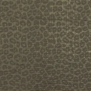 Ash Olive-Gold Crinkle Leopard Metallic Plaid Stretch Double Knit Fabric