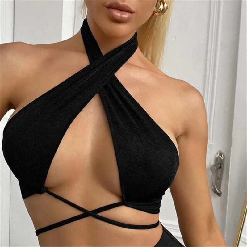 Bandage Halter Backless Crop Tops