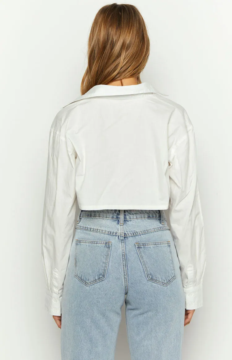 Bestie White Button Up Crop Shirt