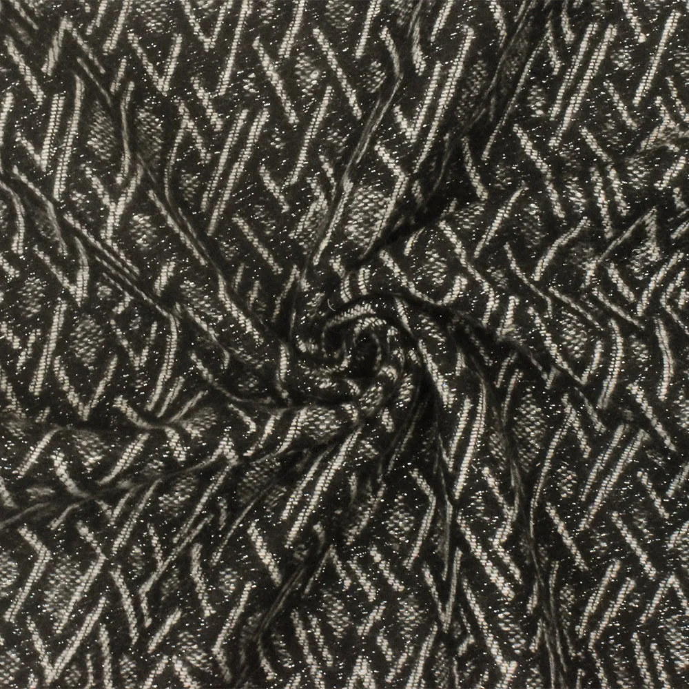 Black-Beige-Silver Abstract Diamond Damask Woven Fabric