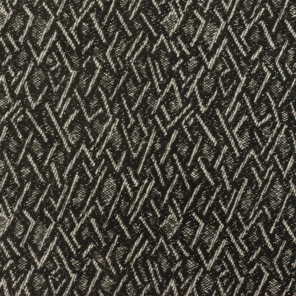 Black-Beige-Silver Abstract Diamond Damask Woven Fabric