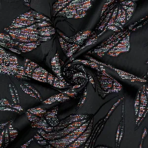 Black-Purple-Multi Polyester Leaves Jacquard Woven Fabric