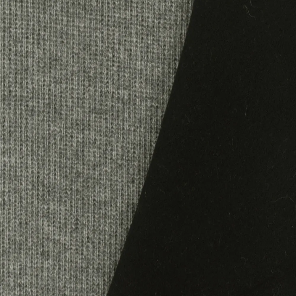 Black- Storm Gray Solid Polyester-Wool Bonded Double Knit Fabric