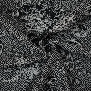 Black-White Rayon Blend Stretch Floral Diamond Bengaline Jacquard Fabric