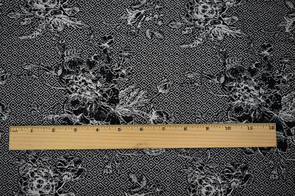 Black-White Rayon Blend Stretch Floral Diamond Bengaline Jacquard Fabric