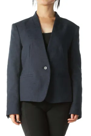 Blue Textured Buttoned Blazer