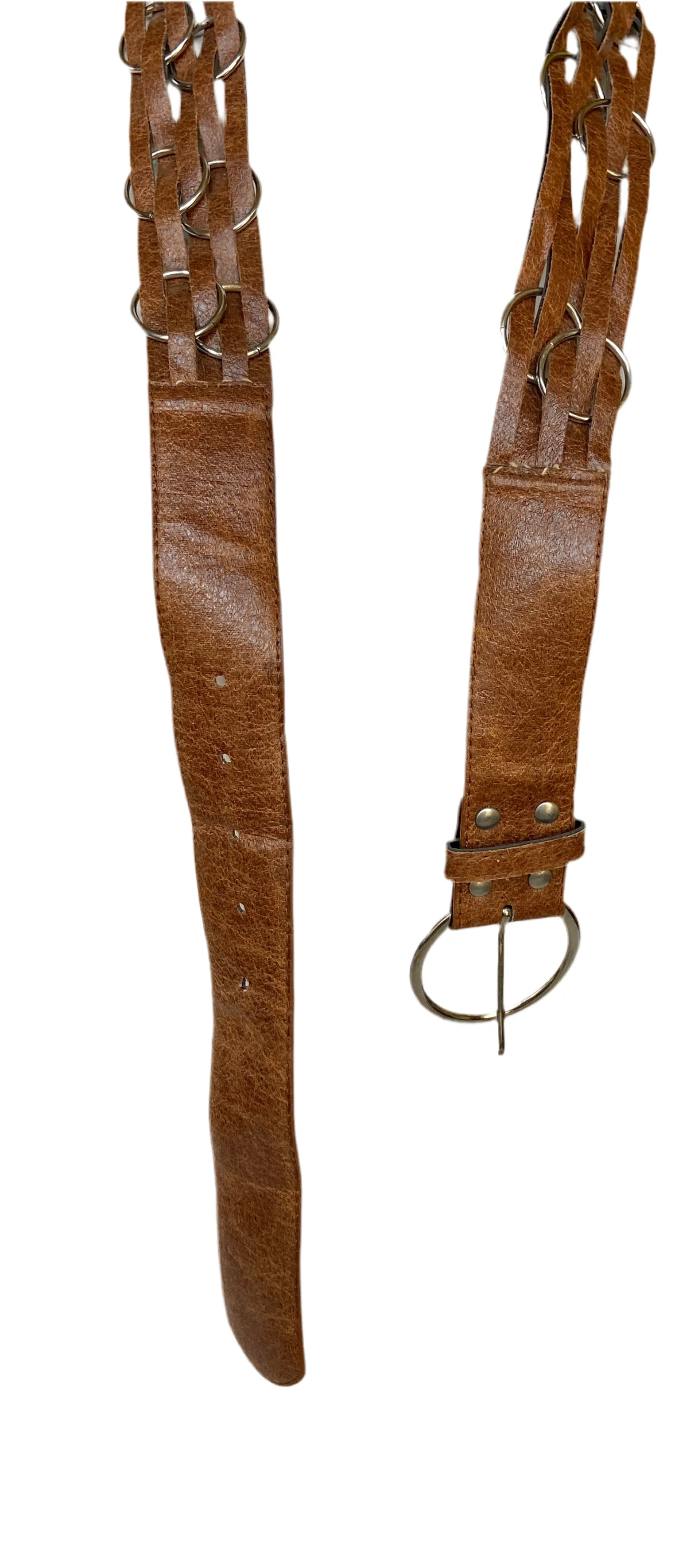 Brown leather belt with metal circle