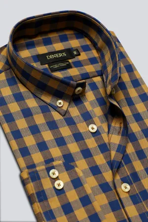 Camel Gingham Check Casual Shirt