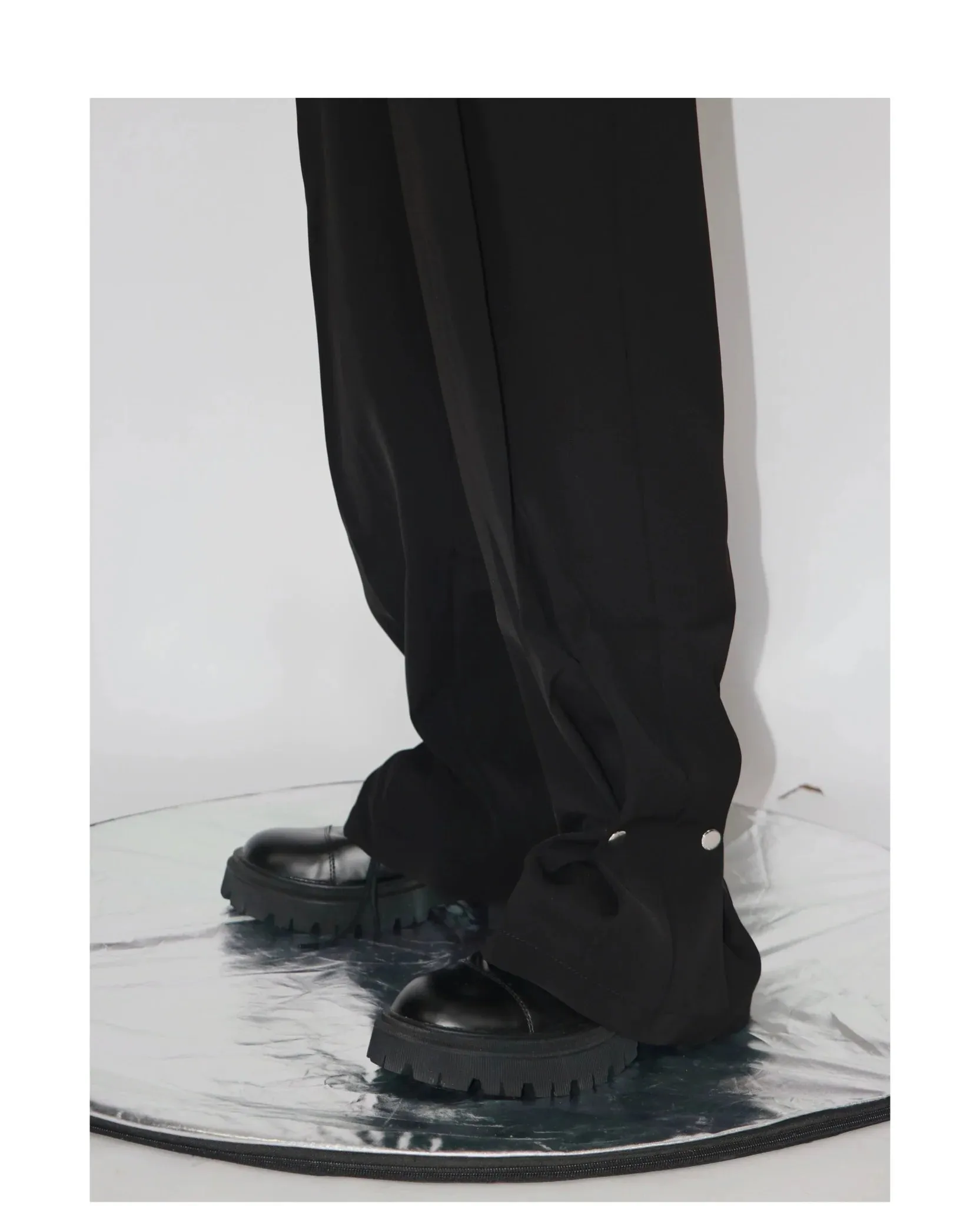 Casual Wide Leg Suit Pants with Unique Metal Button Detailing