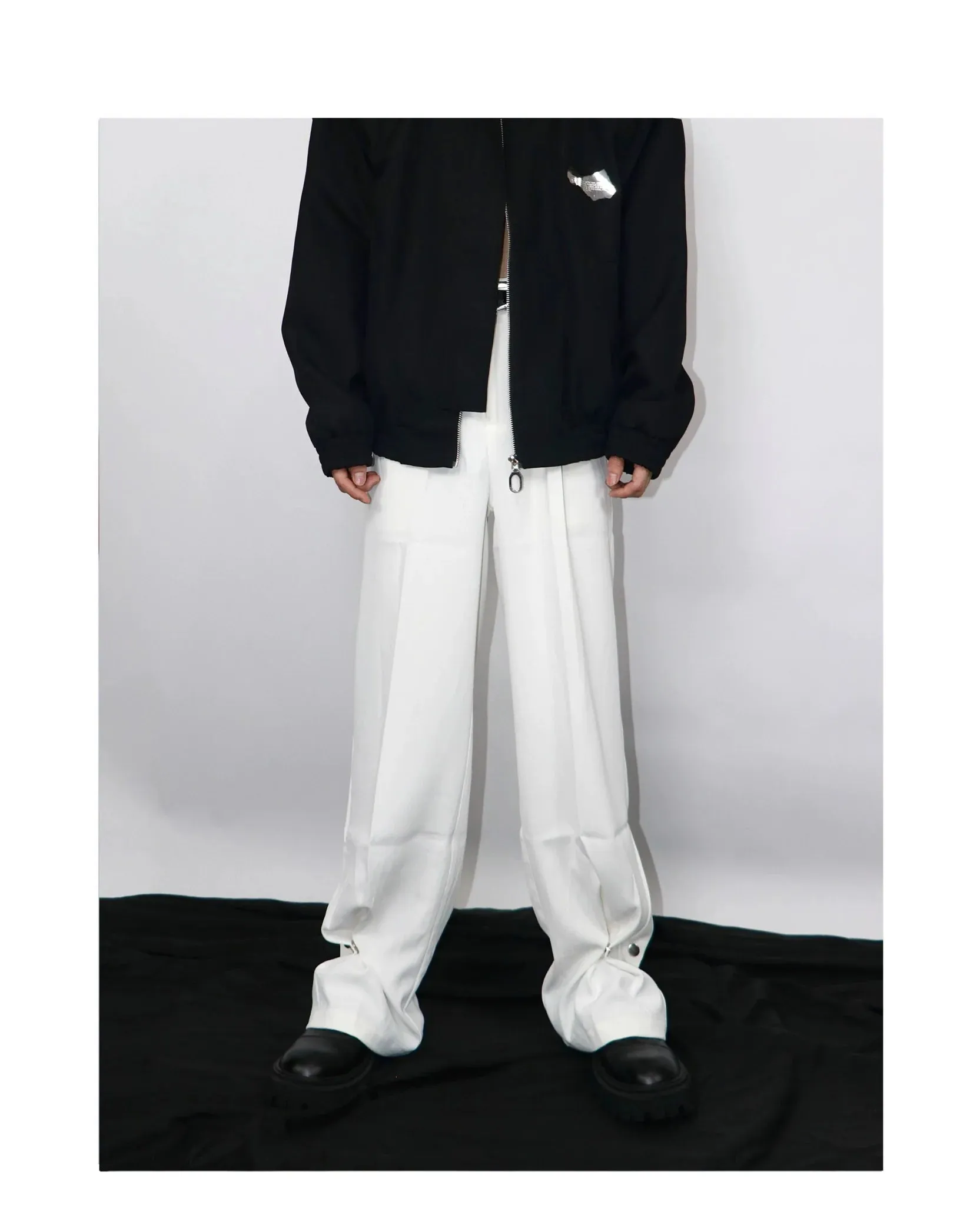 Casual Wide Leg Suit Pants with Unique Metal Button Detailing