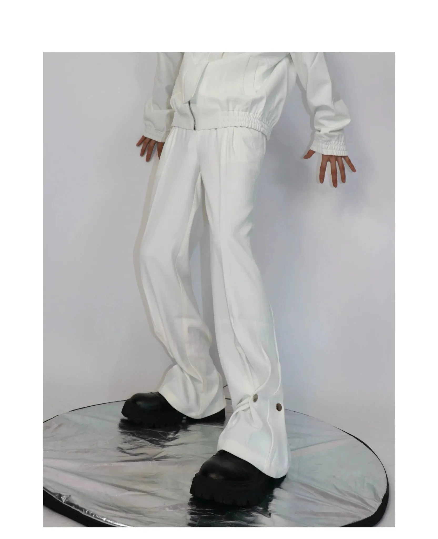 Casual Wide Leg Suit Pants with Unique Metal Button Detailing