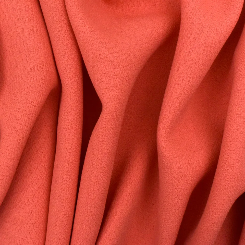 Coral Red Texture Polyester Double Weave Crepe Momie Woven Fabric