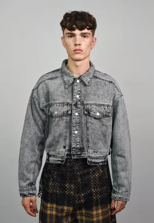 Cropped denim jacket acid grey short jean raver bomber