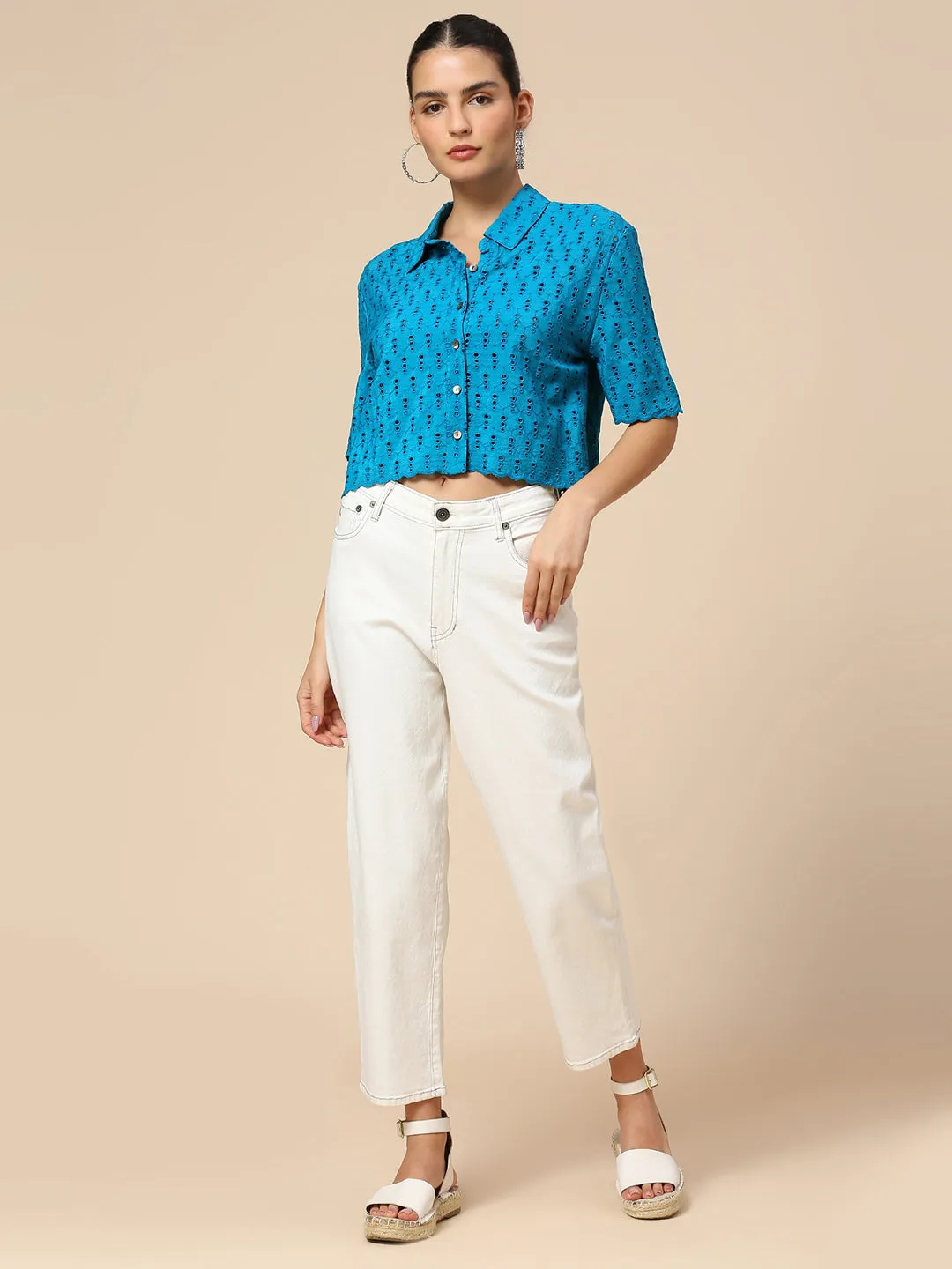 CROPPED SCHIFFLI SHIRT