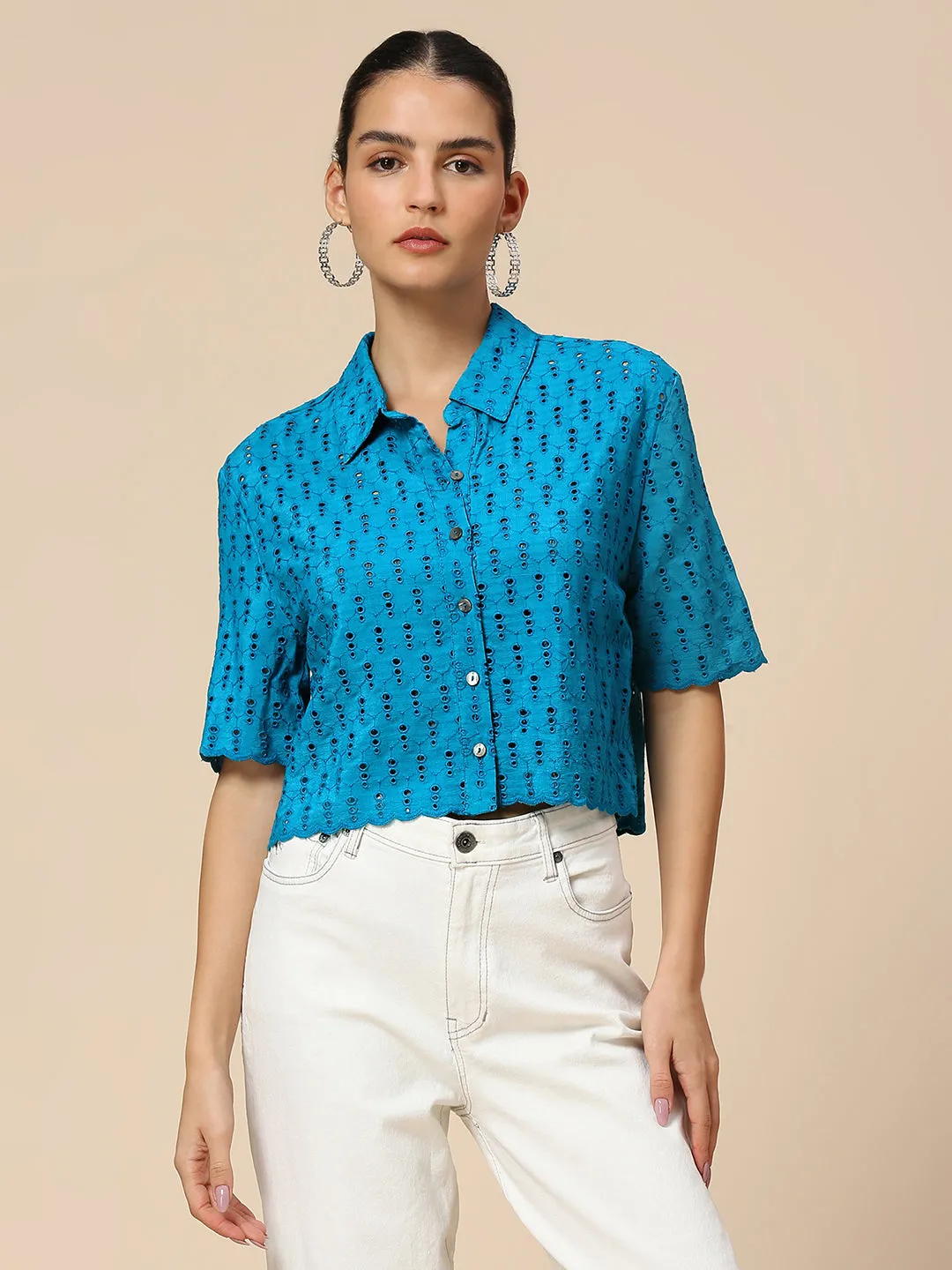 CROPPED SCHIFFLI SHIRT