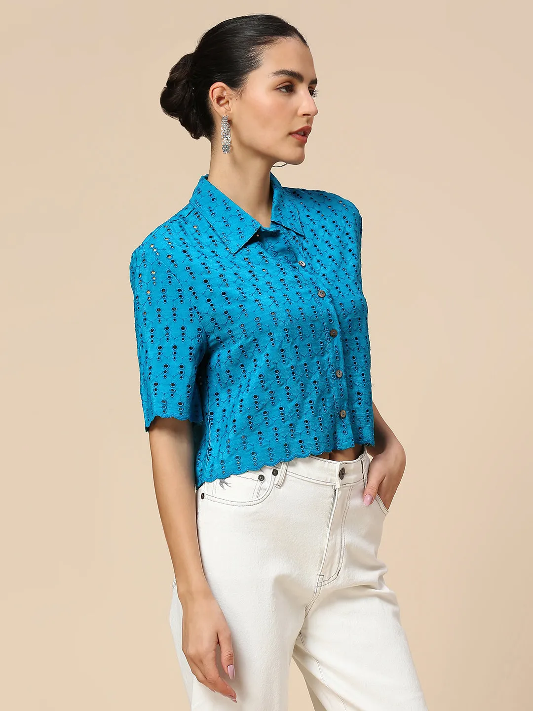 CROPPED SCHIFFLI SHIRT