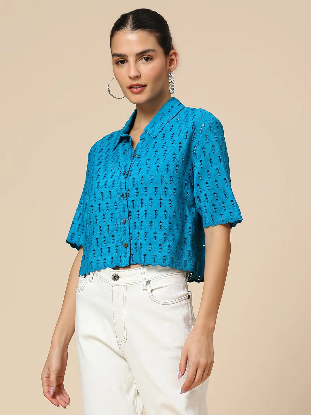 CROPPED SCHIFFLI SHIRT