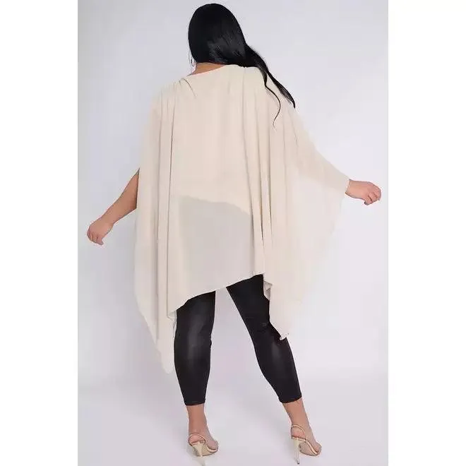 Dahlia PLUS SIZE Beige Sheer Cape Style Batwing Top