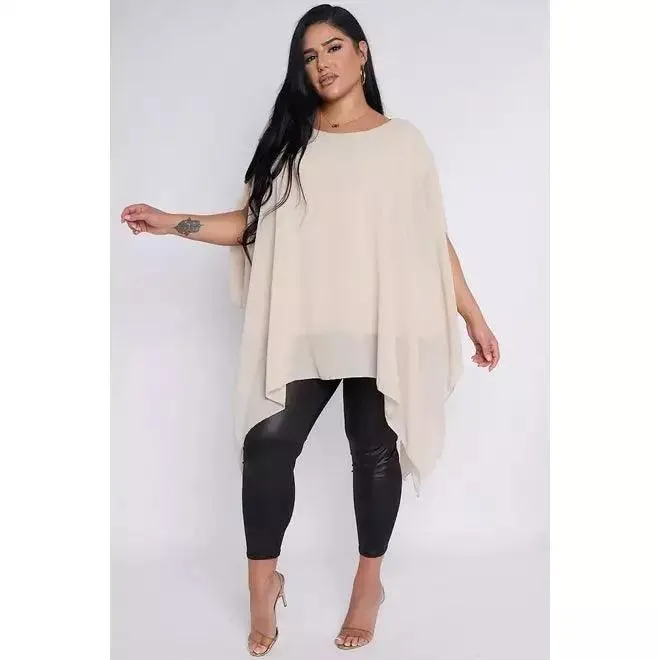 Dahlia PLUS SIZE Beige Sheer Cape Style Batwing Top