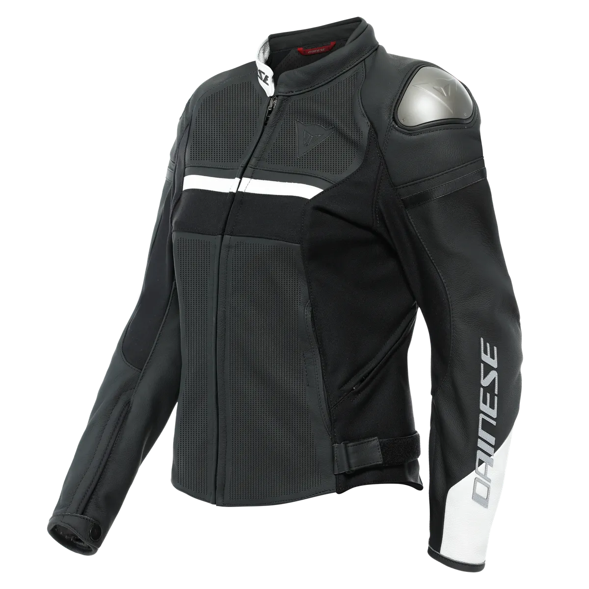 DAINESE RAPIDA LADY MATTE BLACK/MATTE BLACK/WHITE PERFORATED LEATHER WOMENS JACKET