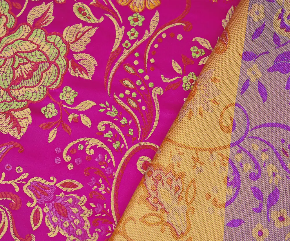 Deep Fuchsia-Yellow-Multi Polyester Floral Chinese Brocade Woven Fabric