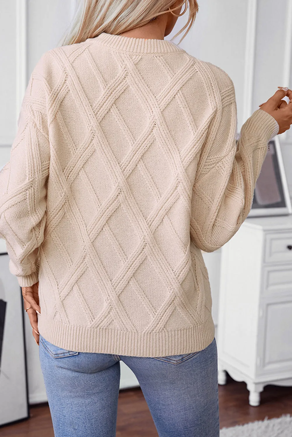 Diamond Textured Crew Neck Sweater