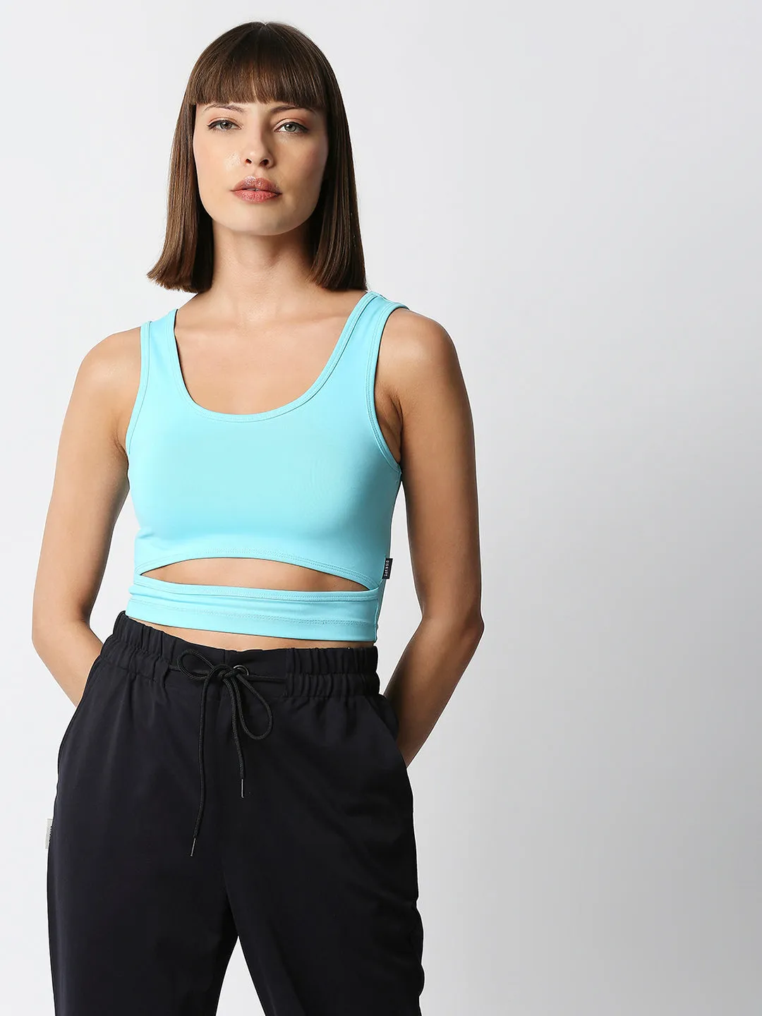 Disrupt Women Sleeveless Pop Blue Scoop Neck Slim Crop Top