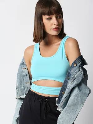 Disrupt Women Sleeveless Pop Blue Scoop Neck Slim Crop Top