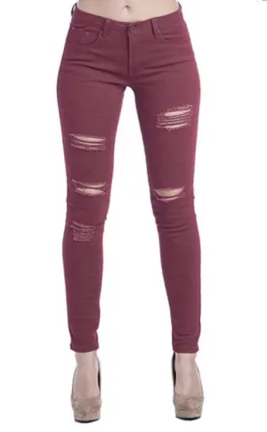 Distressed Skinny Jeans Wine Women