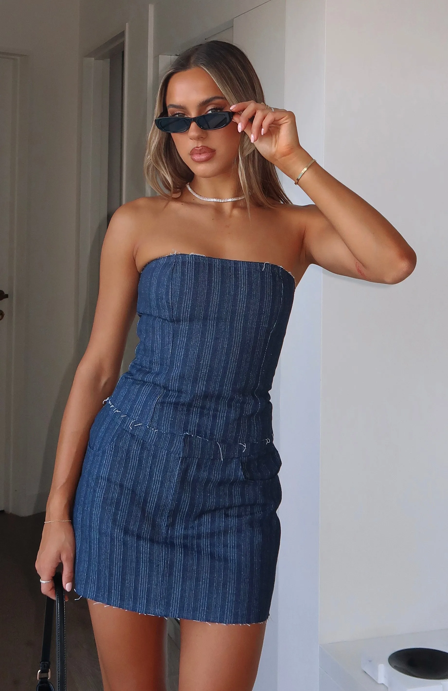 Don't Look Strapless Bustier Navy