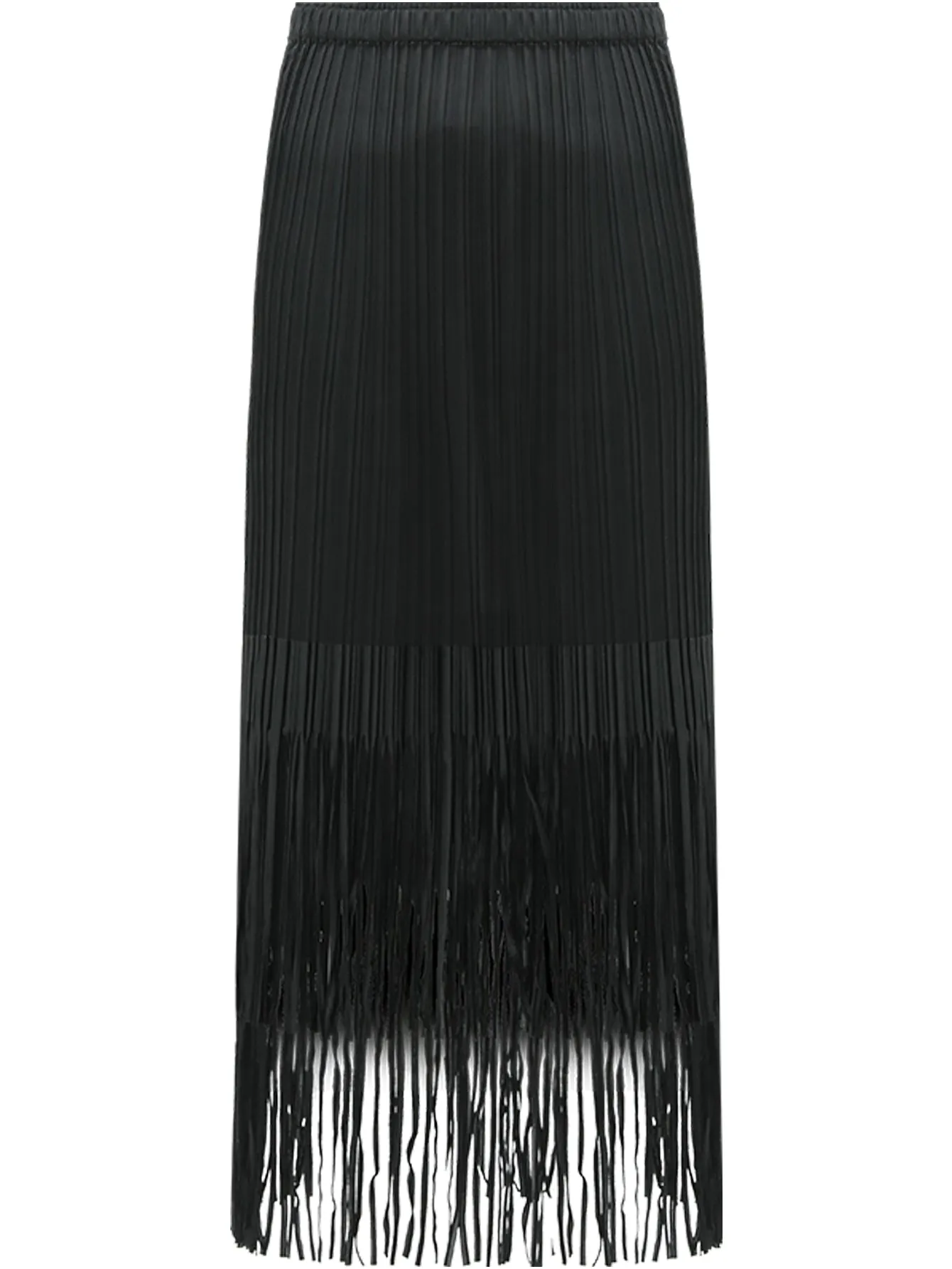 Elegant Black Double-Layered Fringe Pleated Skirt