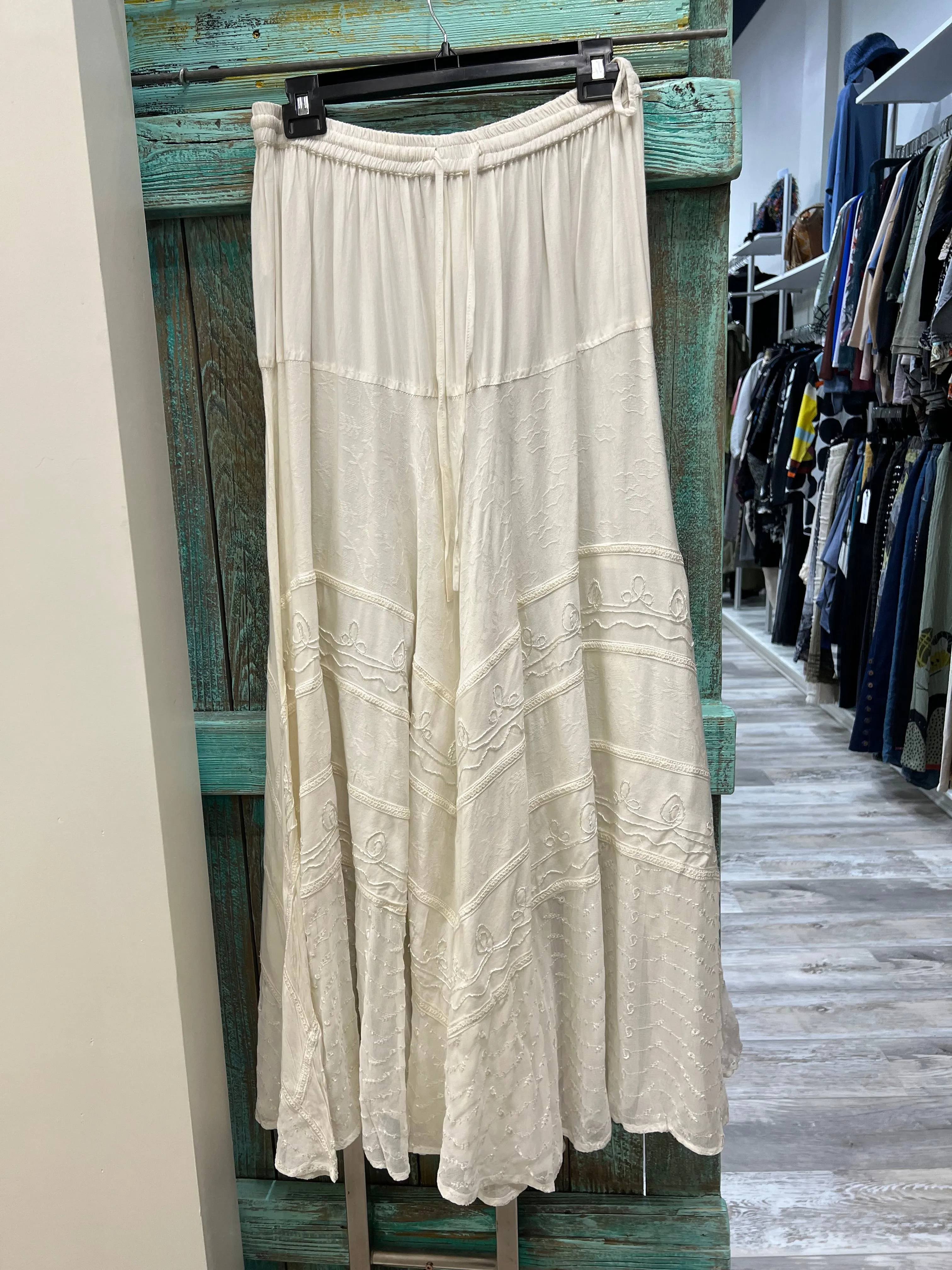 Embroidered Maxi Skirt w/Chiffon in White