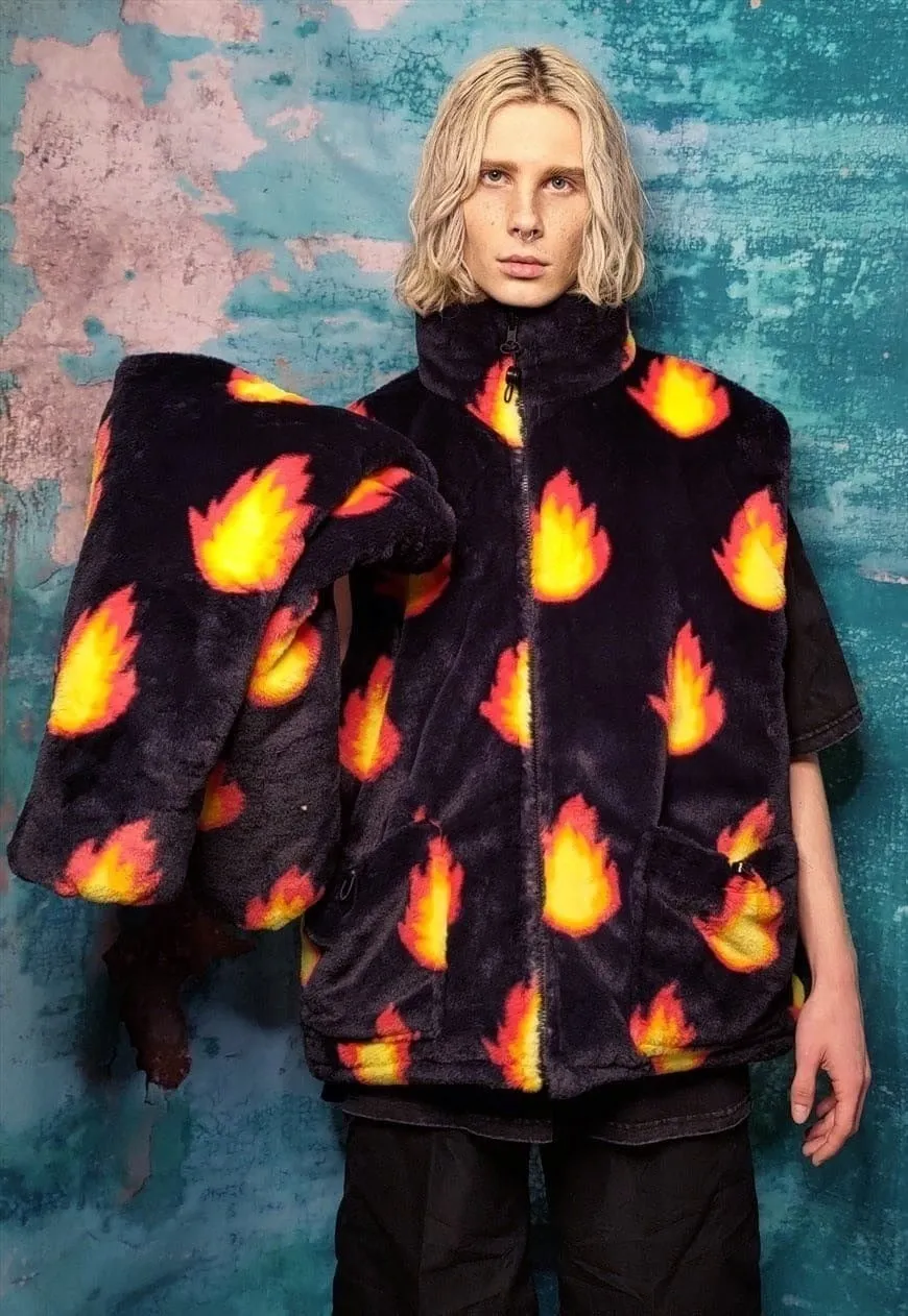 Flame bomber jacket handmade reversible fleece puffer black