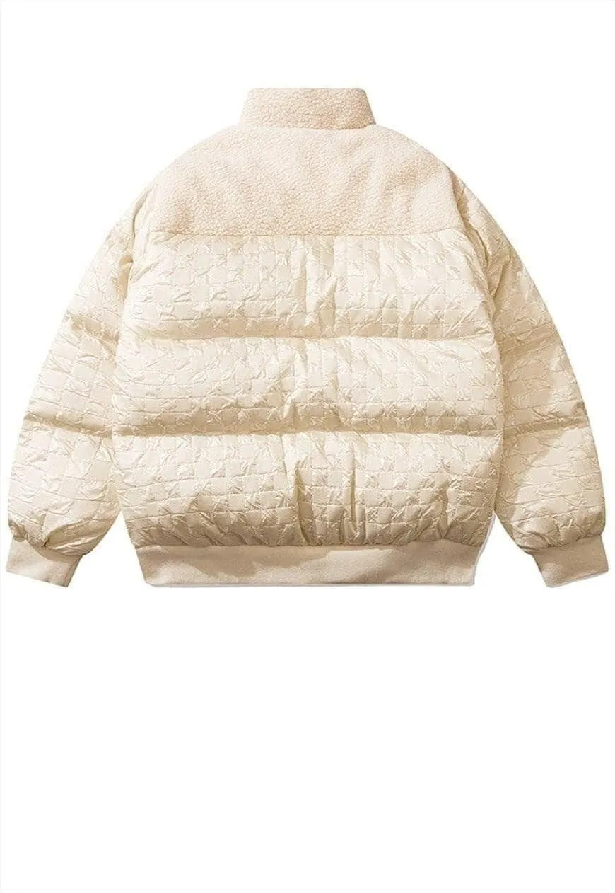 Fleece puffer contrast jacket grunge bomber heart coat cream