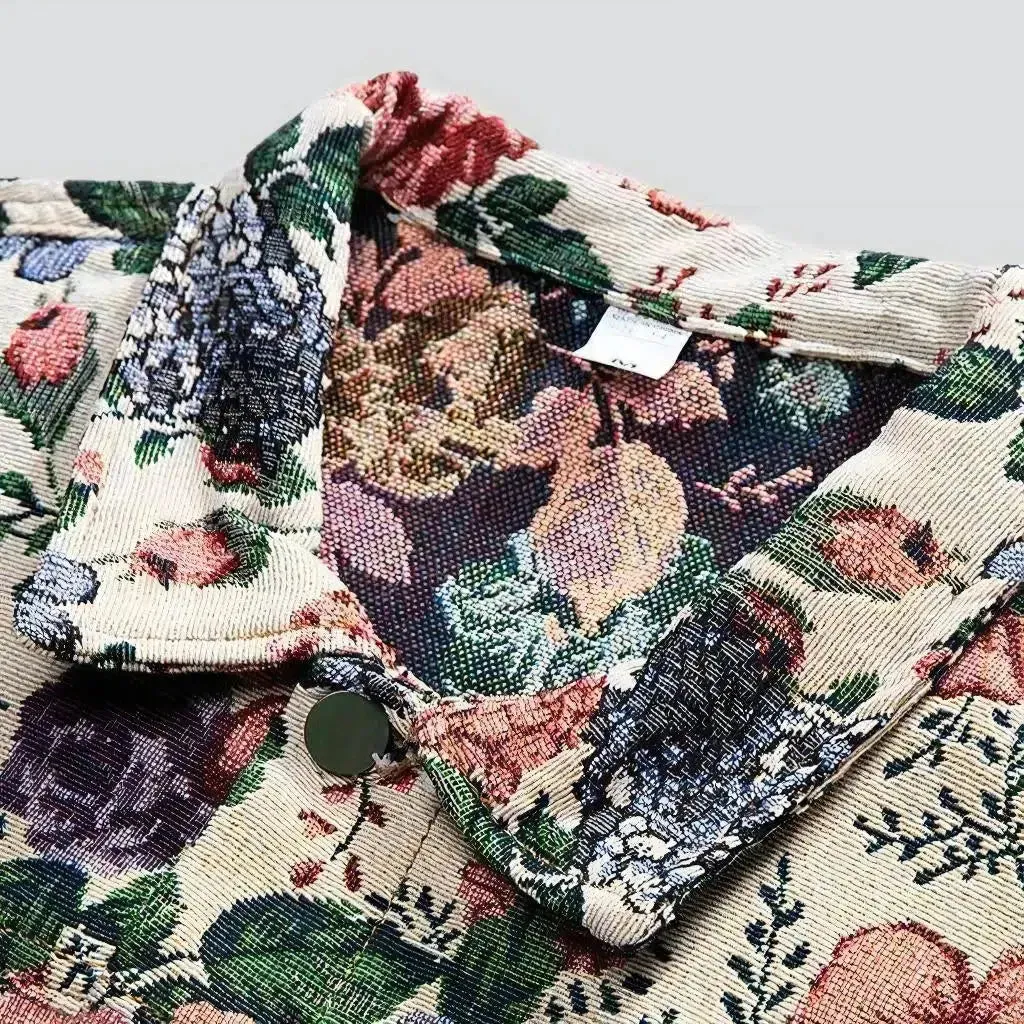 Flowery print boho men's jean jacket