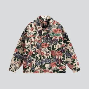 Flowery print boho men's jean jacket