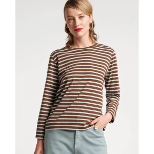 Frances Valentine Striped Top 100% Pima Cotton Chocolate Light Blue