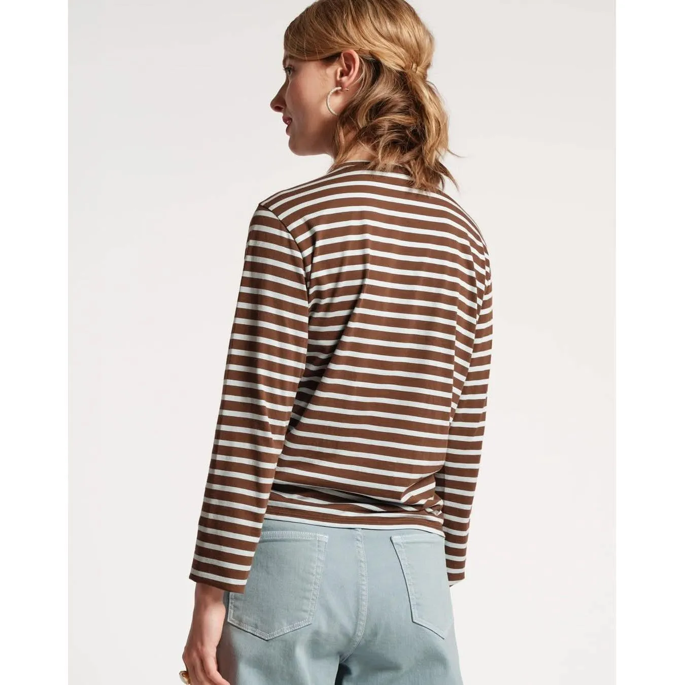 Frances Valentine Striped Top 100% Pima Cotton Chocolate Light Blue