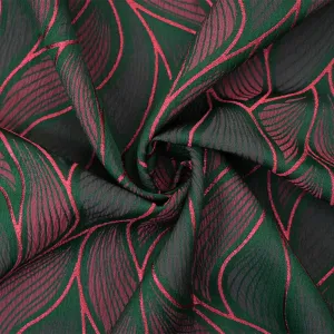 Green-Red Poly-Viscose Stretch Leaf Jacquard Woven Fabric