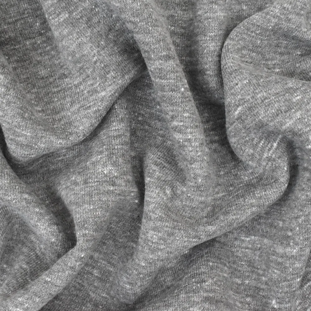 Heather Snow Gray-White Stretch Poly Cotton Brushed Terry Knit Fabric