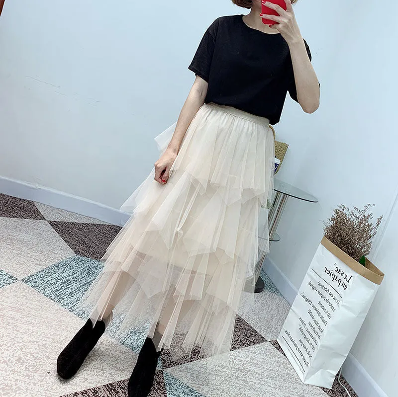 High Waist Cake Fairy Dress Sweet Look Tutu Mesh Mid-Length Skirt