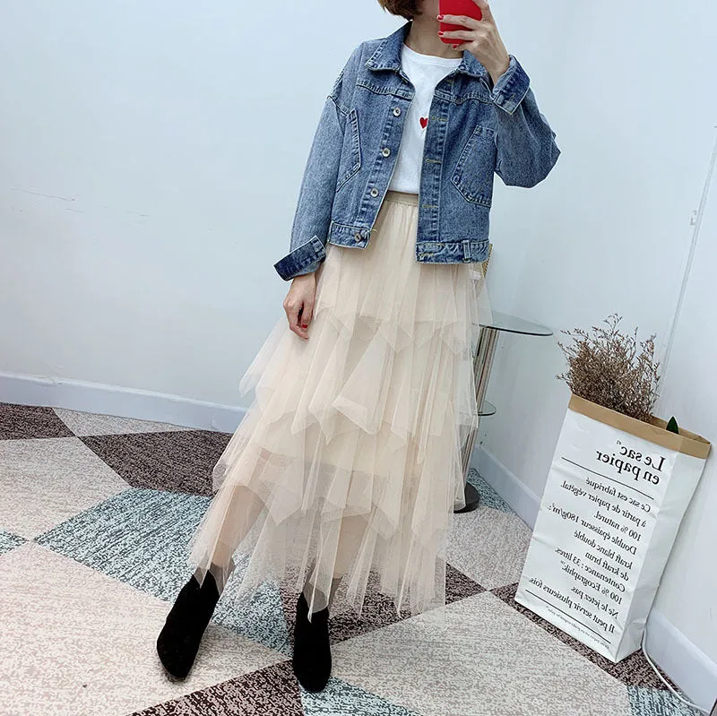 High Waist Cake Fairy Dress Sweet Look Tutu Mesh Mid-Length Skirt