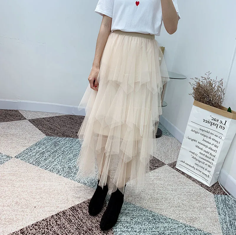 High Waist Cake Fairy Dress Sweet Look Tutu Mesh Mid-Length Skirt