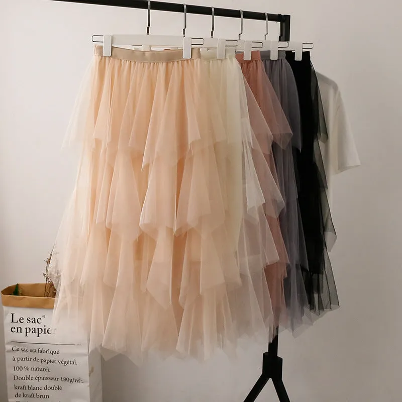 High Waist Cake Fairy Dress Sweet Look Tutu Mesh Mid-Length Skirt