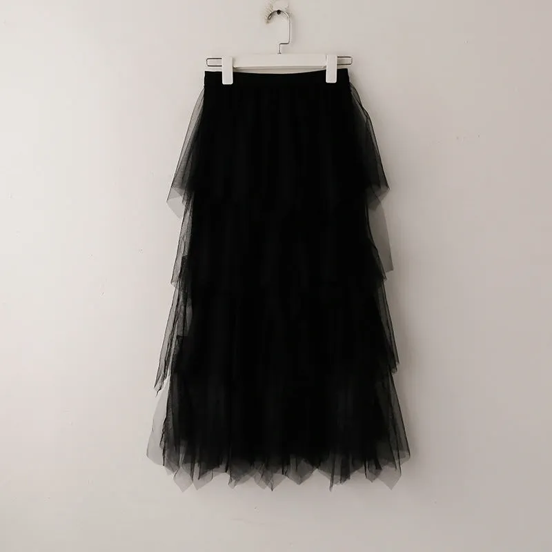 High Waist Cake Fairy Dress Sweet Look Tutu Mesh Mid-Length Skirt