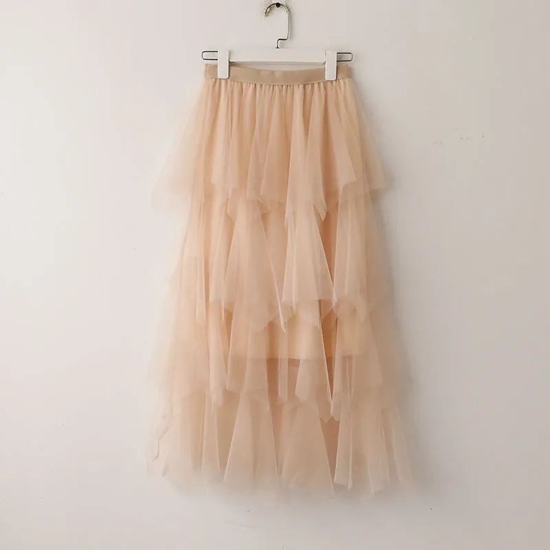 High Waist Cake Fairy Dress Sweet Look Tutu Mesh Mid-Length Skirt